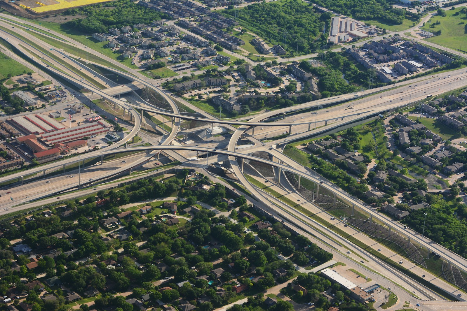 Aerial view of an expressway curving through the landscape