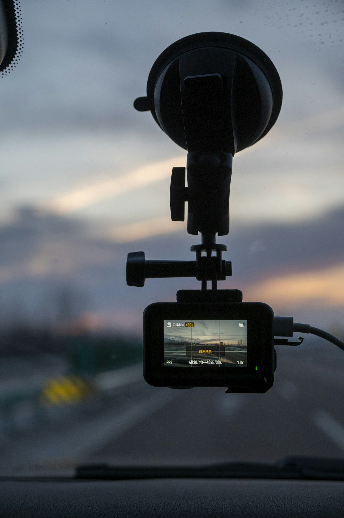 The RoadScout capture device mounted on a windshield